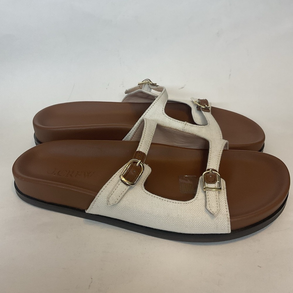 NEW J.Crew $198 New Colbie buckle sandals in canvas and leather, Sz 10